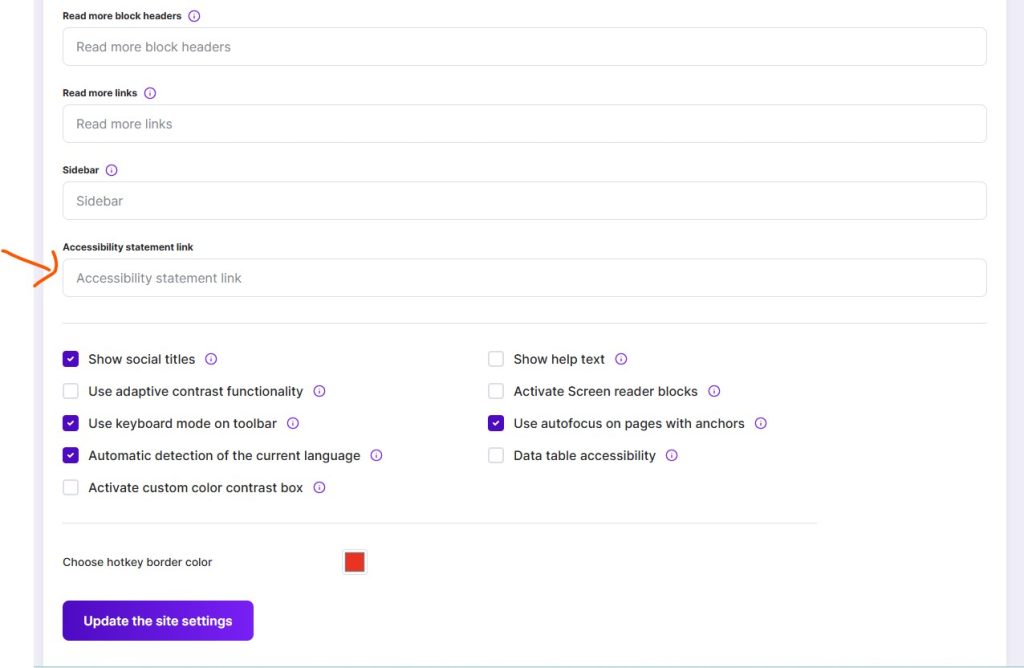 add link to your accessibility statemant