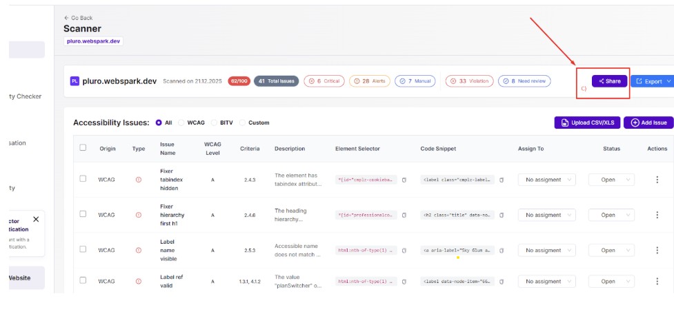 option to generate a separate link to the HTML report