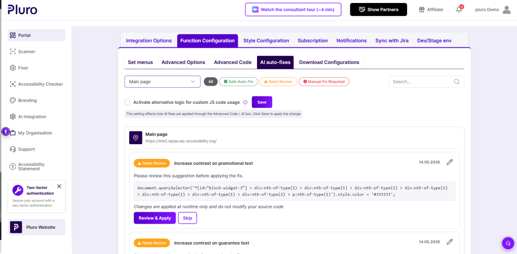 6. AI auto-fixes tab with the list of errors + solutions generated by AI