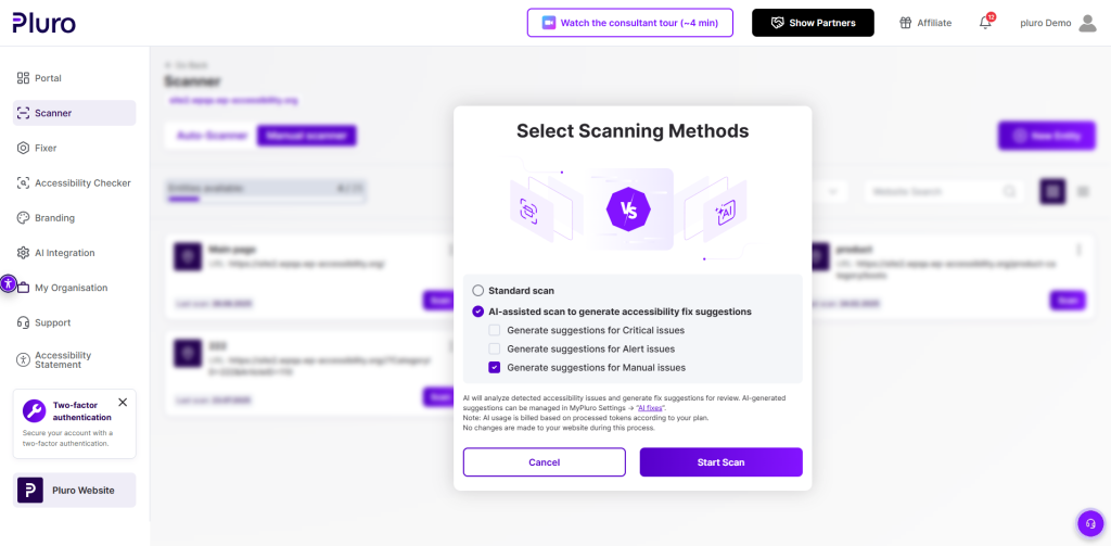 3. Scanning with AI to get safe fixes from OpenAI (2 screens with different options)