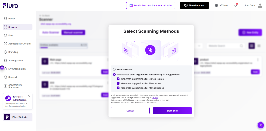 3. Scanning with AI to get safe fixes from OpenAI (2 screens with different options)