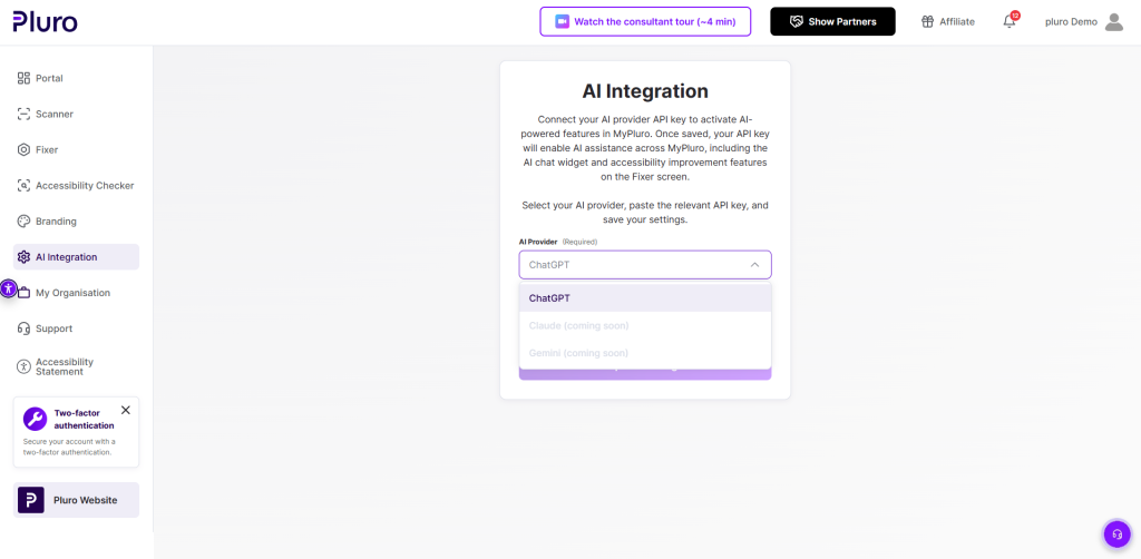 2. Inputting the API key from OpenAI account
