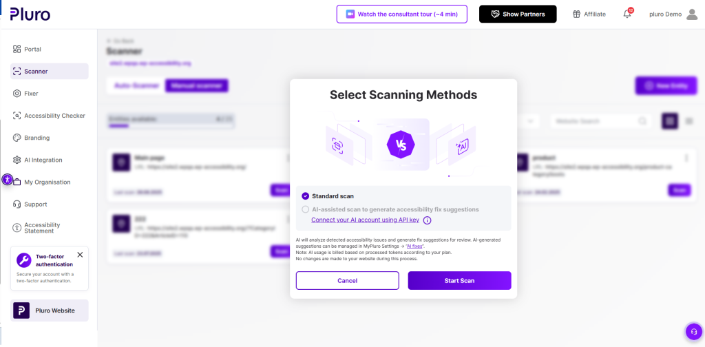 Configuration of the AI account to activate the safe-auto-fixes options during the scanning of new entities and during the scanning of existing entities